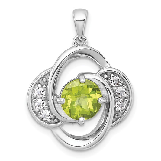 Sterling Silver Polished Checker-cut Round Peridot and White Topaz Pendant