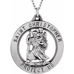 Sterling Silver 25.25 mm St. Christopher Medal Necklace Gift for Women