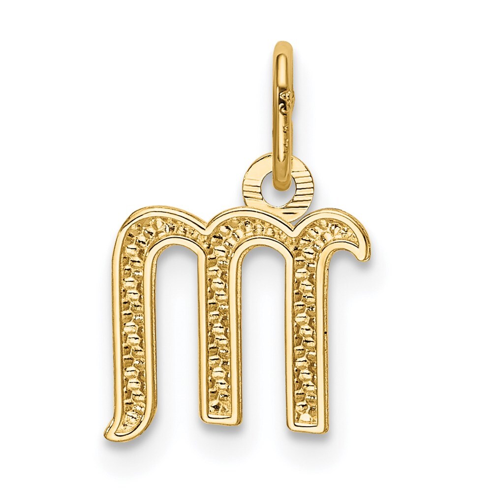 14k Yellow Gold Letter M Initial Charm Pendant for Women
