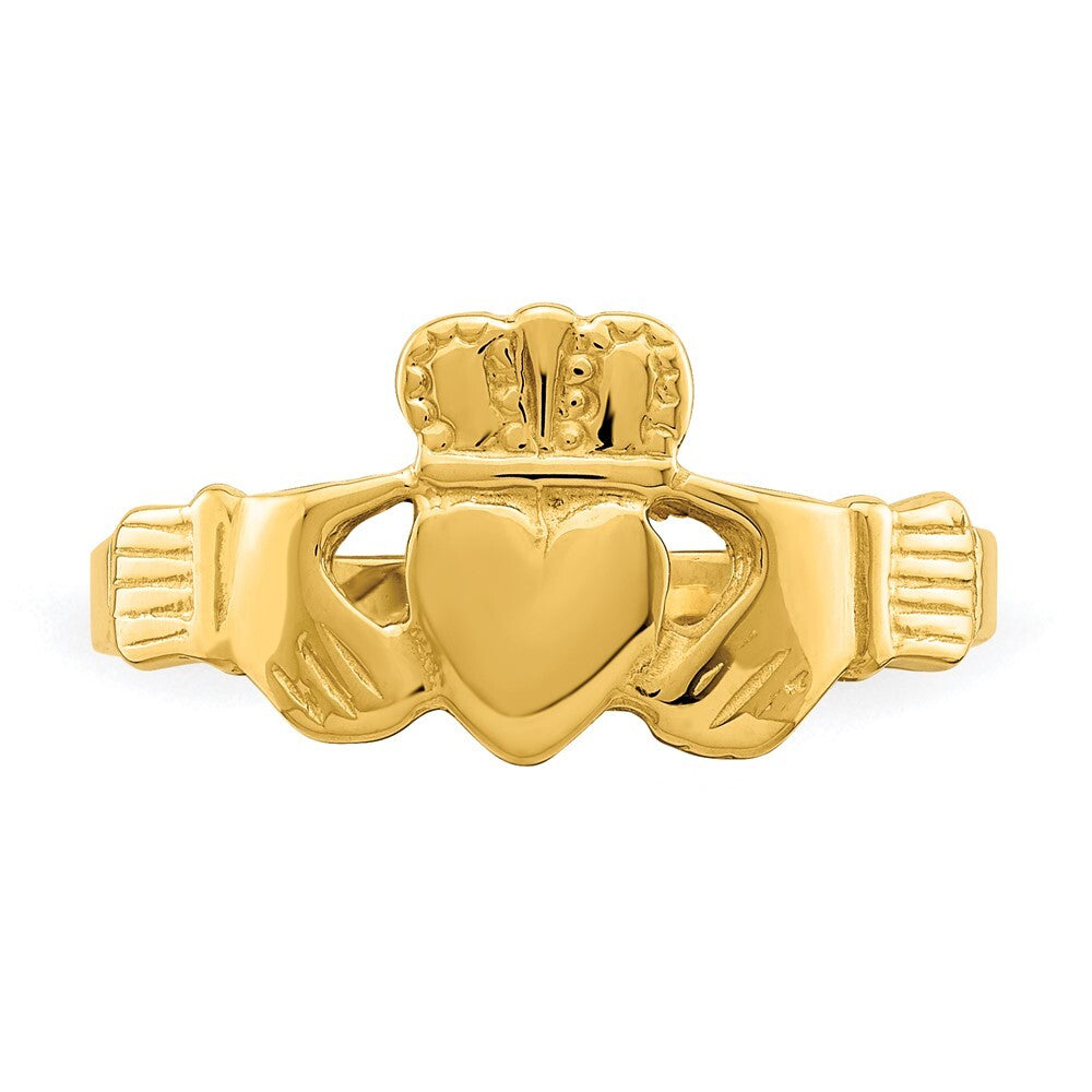 14K Yellow Gold Polished Claddagh Ring Size 7