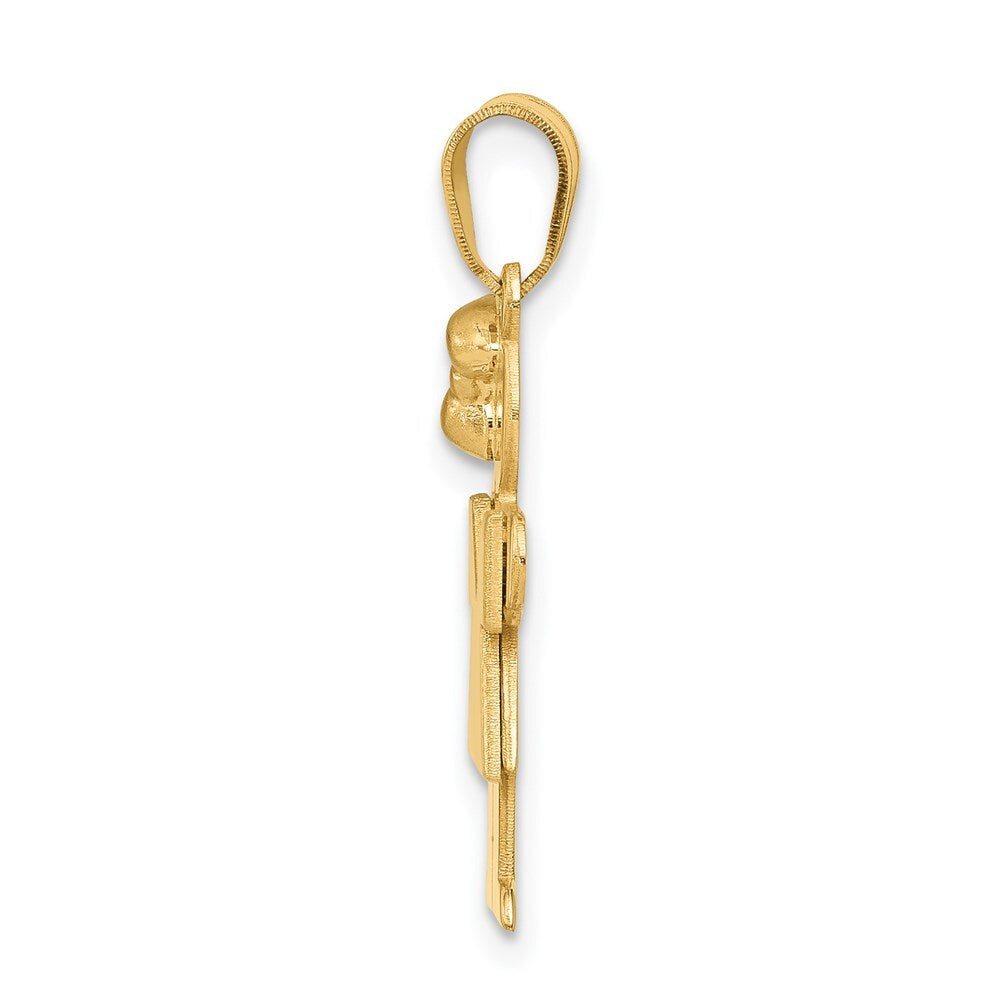 14k Yellow Gold Solid Engravable Girl  Bow on Left Charm Pendant for Women