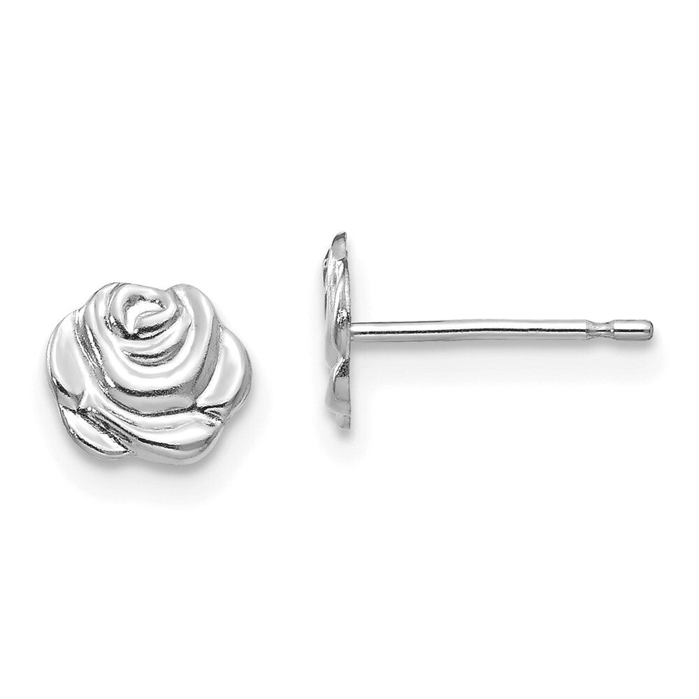 14k White Gold Polished Rose Stud Earrings Gift for Women