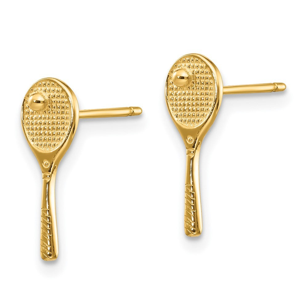 14k Yellow Gold Mini Tennis Racquet w/Ball Earrings
