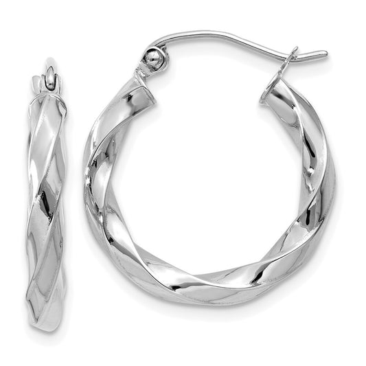 14k White Gold 3mm Twisted Hoop Earrings Gift for Women
