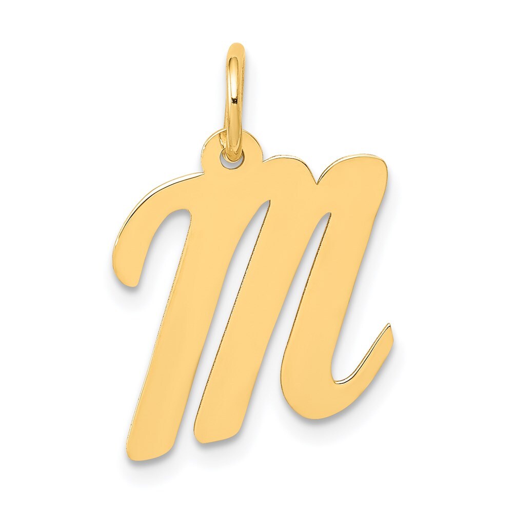 14k Yellow Gold Medium Script Letter M Initial Charm Pendant for Women