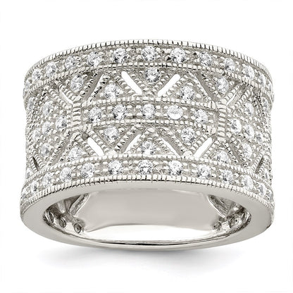 Sterling Silver Rhodium-plated Polished Cubic Zirconia Vintage Ring Size 8