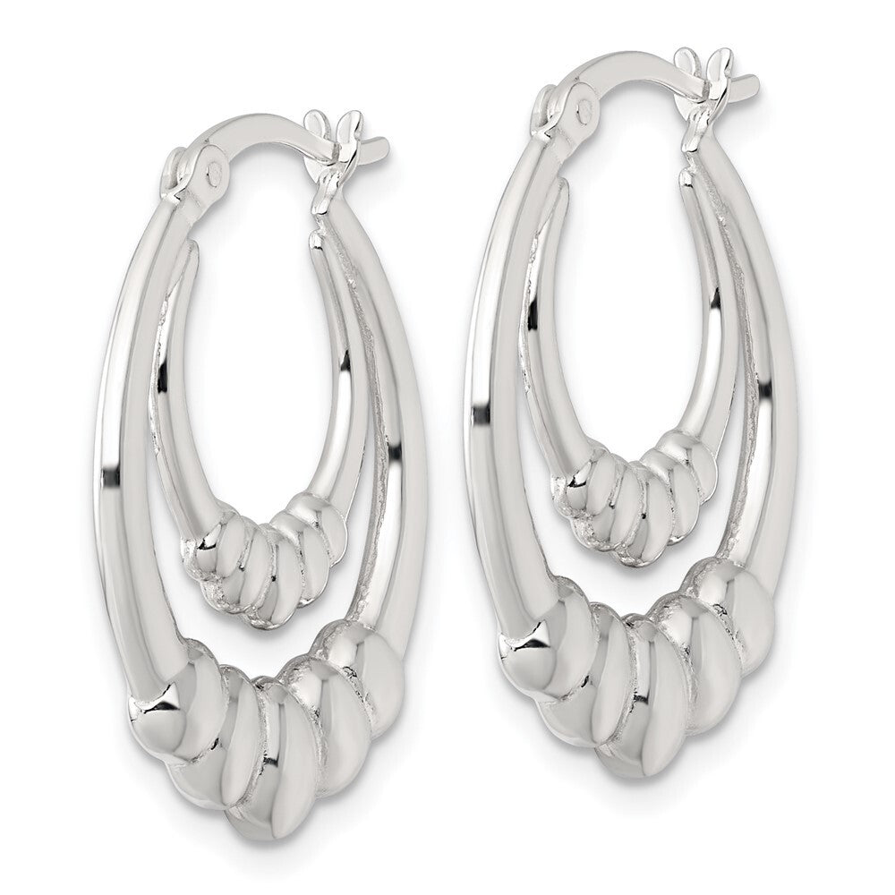 Sterling Silver Polished Scalloped Double Oval Hollow Hoop Earrings
