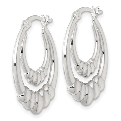 Sterling Silver Polished Scalloped Double Oval Hollow Hoop Earrings