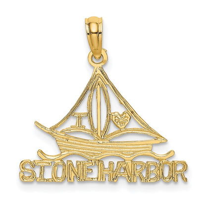 14k Yellow Gold I LOVE STONE HARBOR Sailboat Charm Pendant for Women