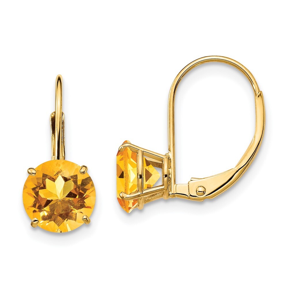 14k Yellow Gold 7mm Citrine Dangle Earrings Leverback Gift for Women