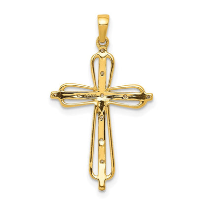 14k Yellow Gold & Rhodium .03ct. Diamond Cross Pendant