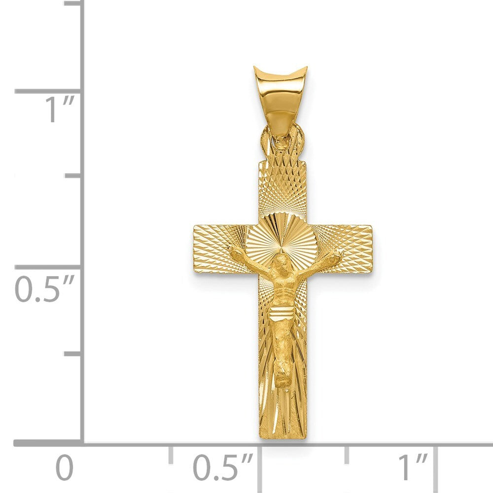 14k Yellow Gold Polished Satin and Diamond-cut Crucifix Pendant