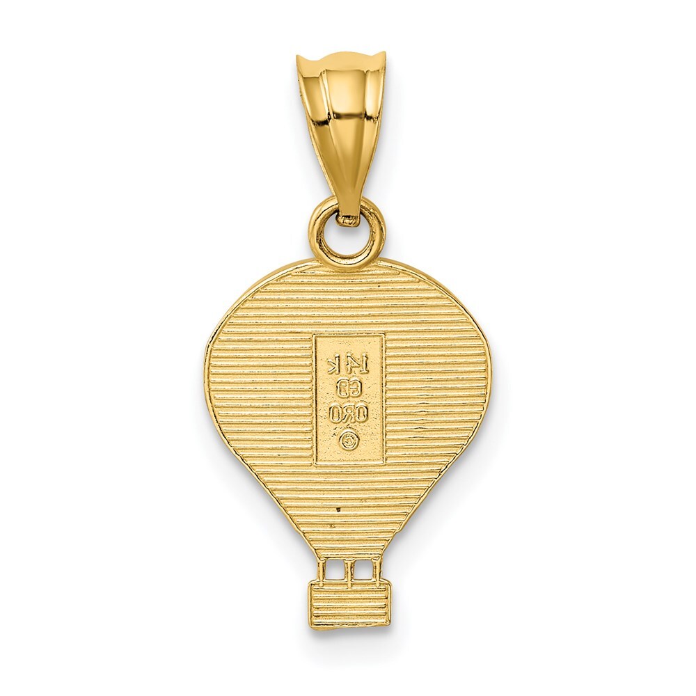 14k Yellow Gold Polished Multi-color Enamel Hot Air Balloon Pendant for Women