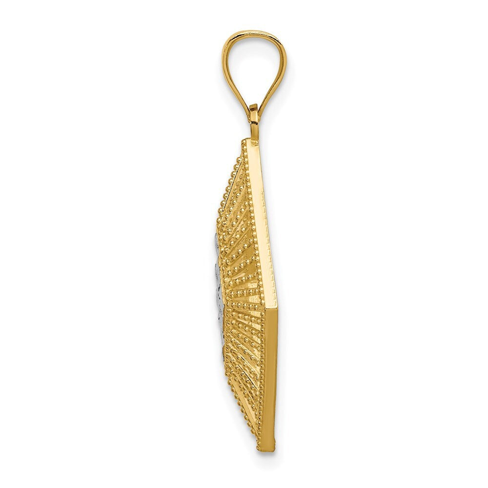 14k Yellow Gold Rhodium Diamond-Cut Diamond Shape Charm Pendant for Women