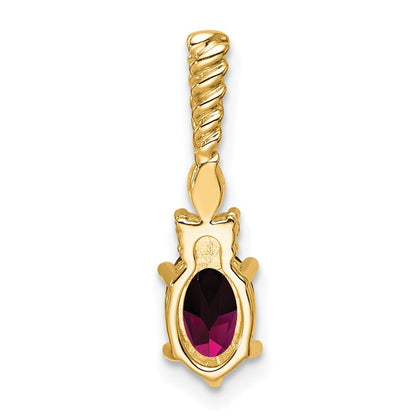 14k Yellow Gold Polished Diamond and Rhodolite Garnet Twisted Chain Slide