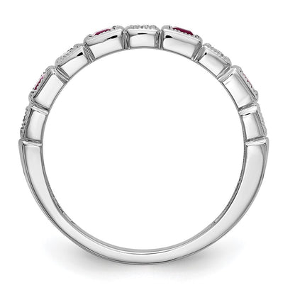 14k White Gold 1/10 carat Diamond and Ruby Complete Band Size 7