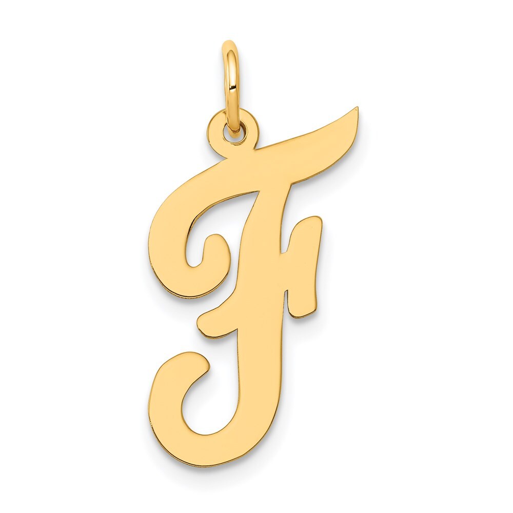 14k Yellow Gold Large Script Letter F Initial Charm Pendant for Women