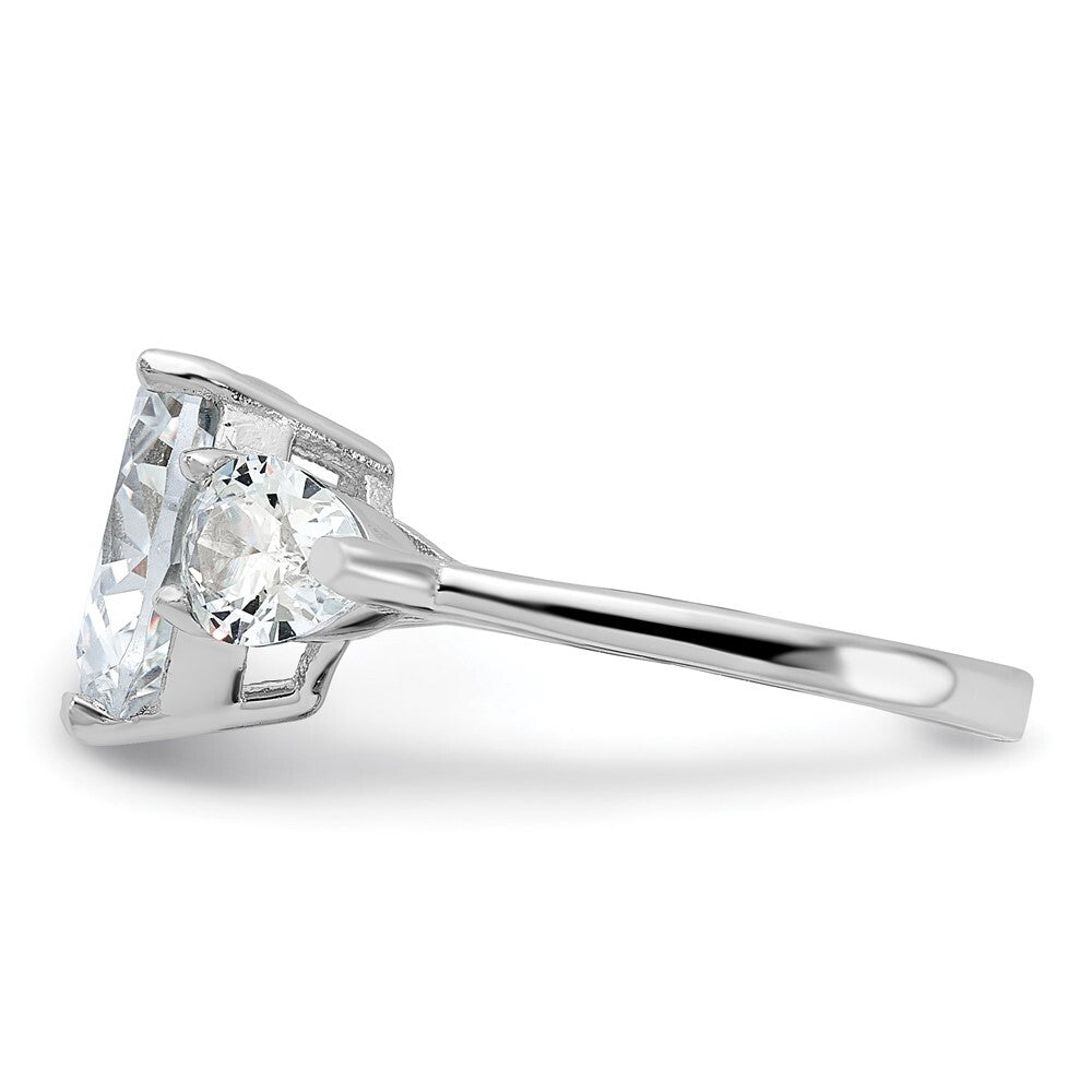 Sterling Silver Rhodium-plated Heart Shape Cubic Zirconia 3-Stone Ring Size 8