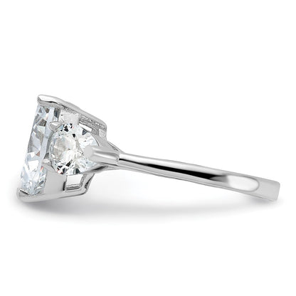 Sterling Silver Rhodium-plated Heart Shape Cubic Zirconia 3-Stone Ring Size 8