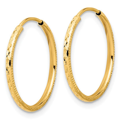 14k Yellow Gold Diamond-Cut 1.50mm Endless Hoop Earrings Gift for Women
