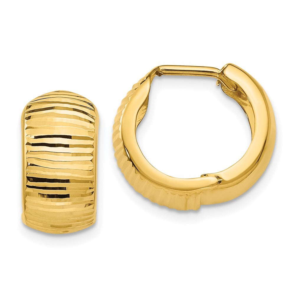 14k Yellow Gold Gold Textured and Polished Hinged Hoop Earrings Gift for Women