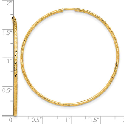 14k Yellow Gold Diamond-Cut 1.50mm Endless Hoop Earrings