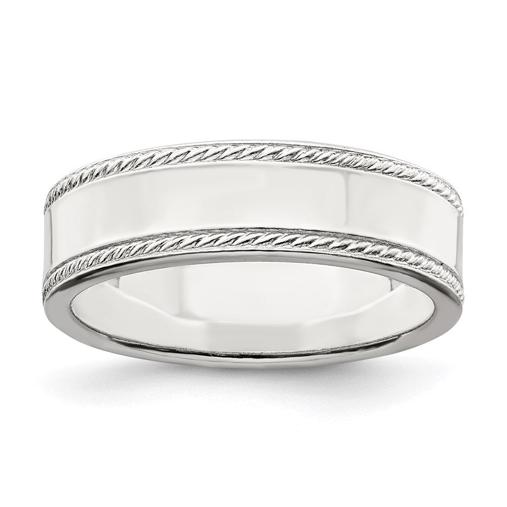 Sterling Silver 6mm Flat with Rope Edge Size 7 Band