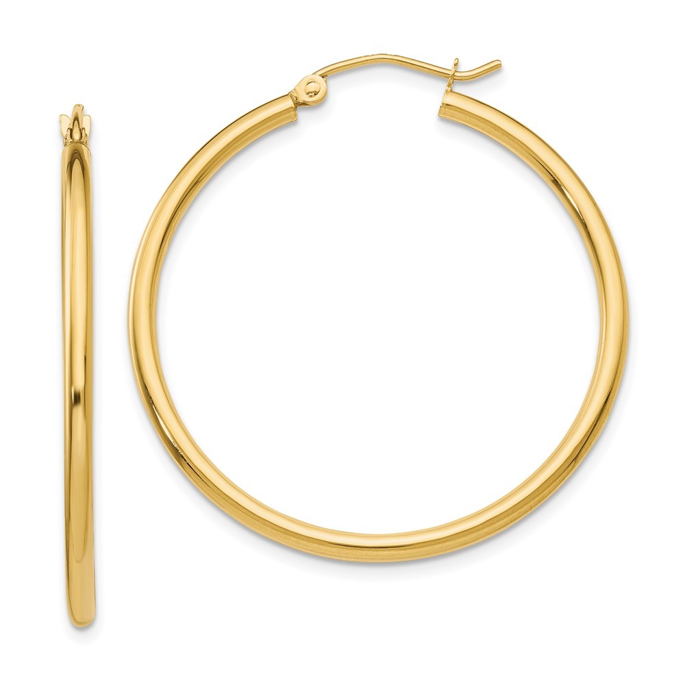 14k Yellow Gold Polished 2x35mm Tube Hoop Earrings