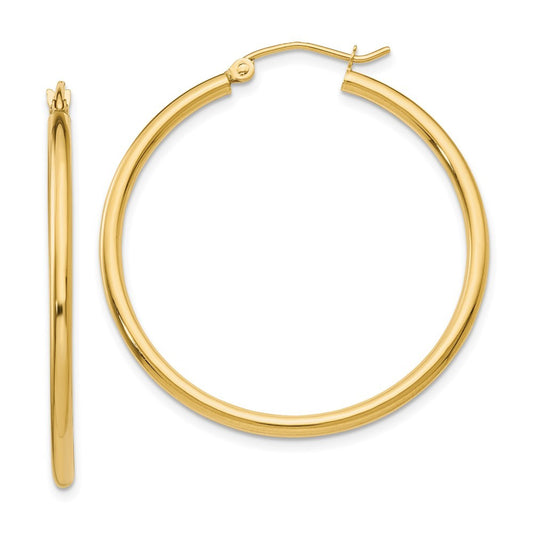 14k Yellow Gold Polished 2x35mm Tube Hoop Earrings