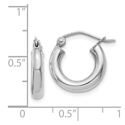 14K White Gold Polished 3mm Tube Hoop Earrings Gift for Women