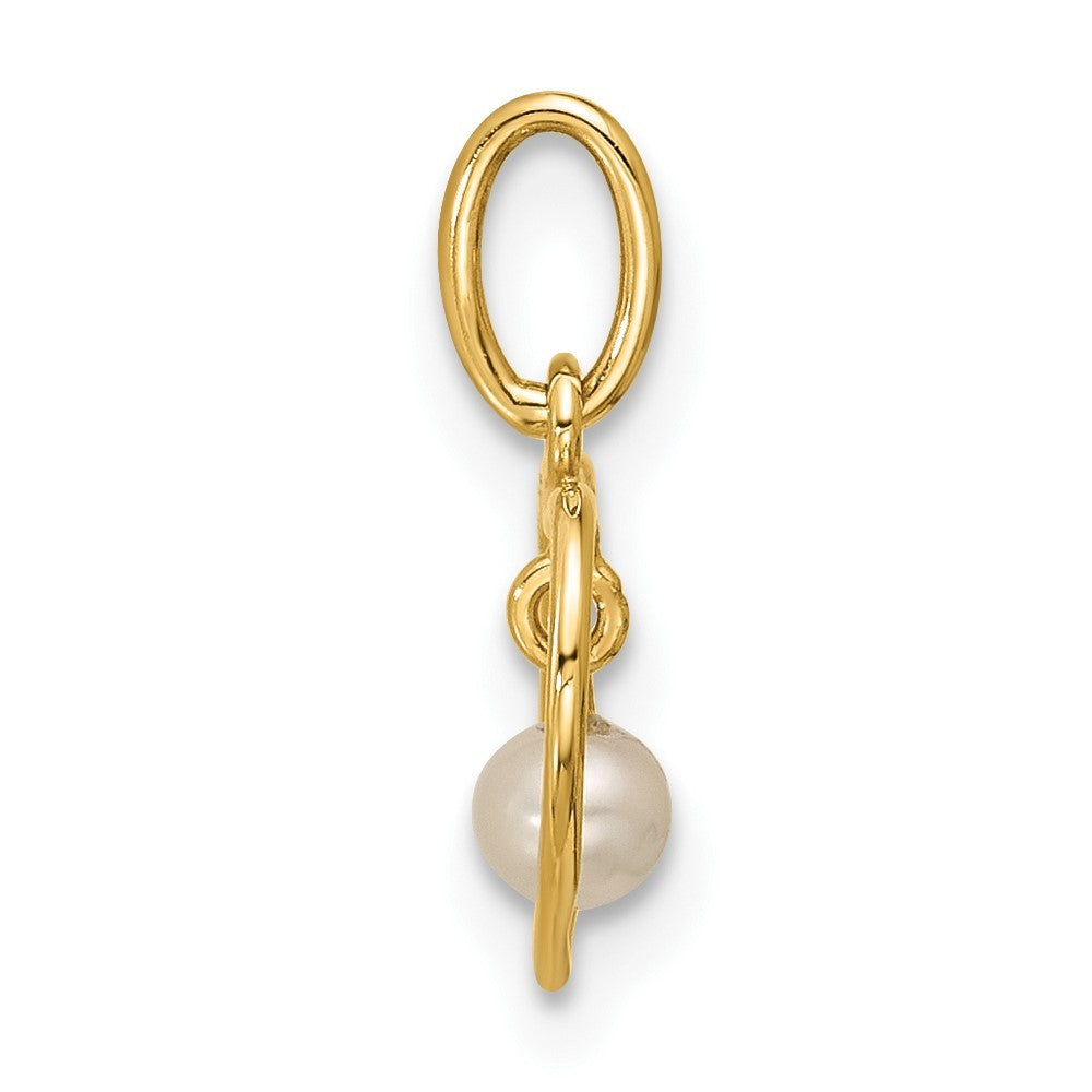 14k Yellow Gold Polished Freshwater Cultured Pearl Dangle in Heart Pendant