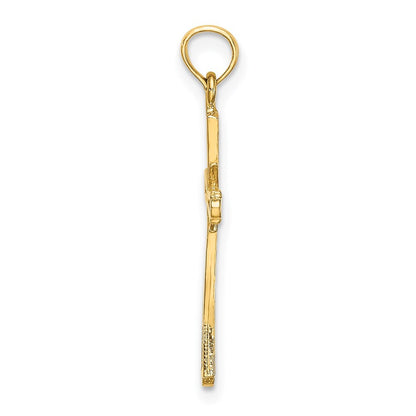 14k Yellow Gold Diamond-Cut  X-Center On Cross Charm Pendant for Women
