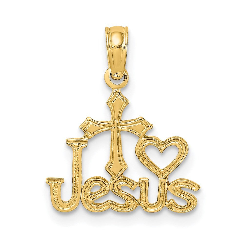 14k Yellow Gold JESUS W/ Cross and Heart Charm