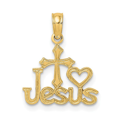 14k Yellow Gold JESUS W/ Cross and Heart Charm