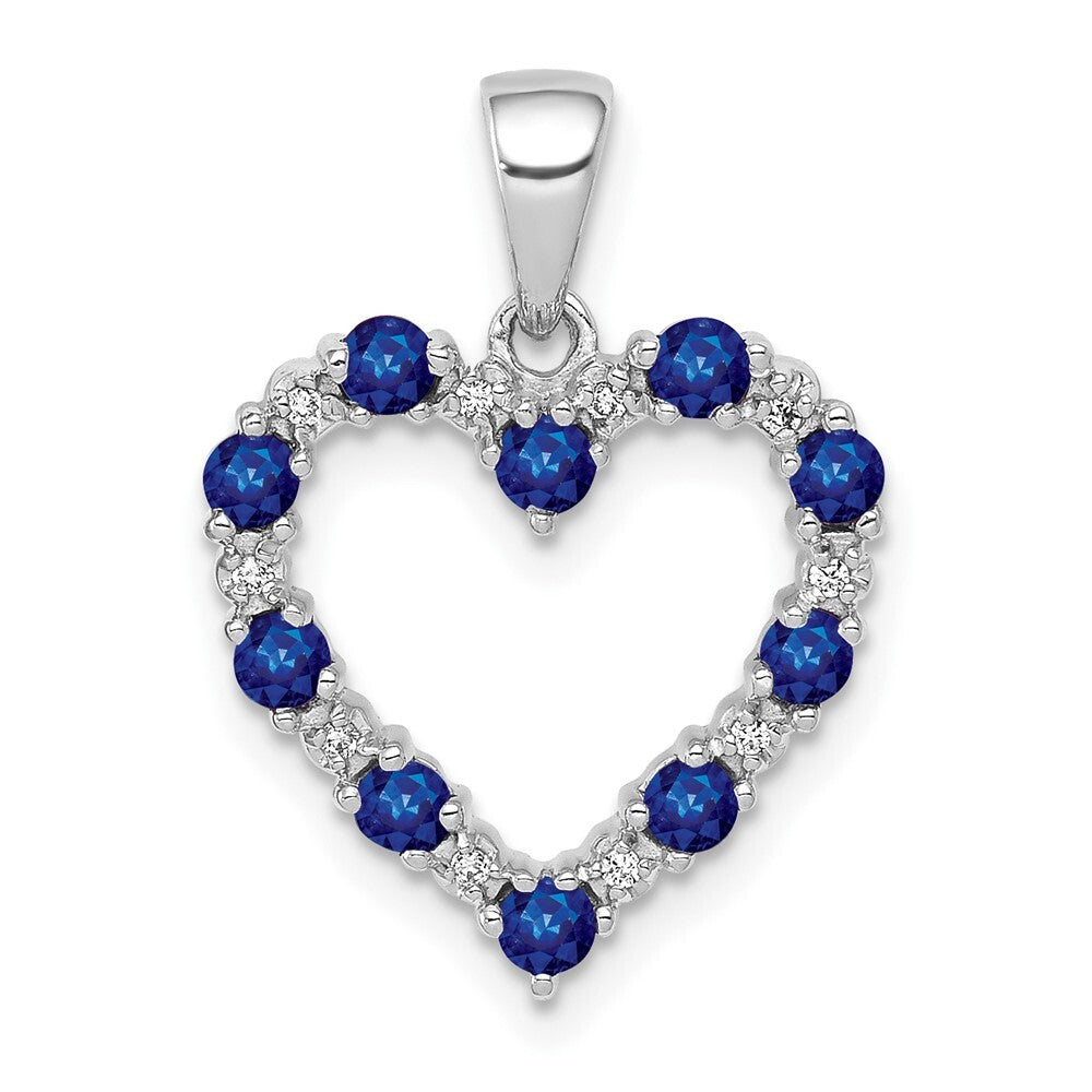 14k White Gold Diamond and Sapphire Heart Pendant for Women