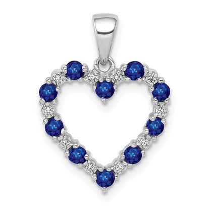 14k White Gold Diamond and Sapphire Heart Pendant for Women