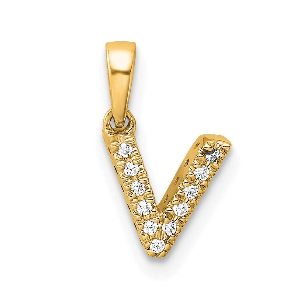 14k Yellow Gold  Diamond Letter V Initial with Bail Pendant