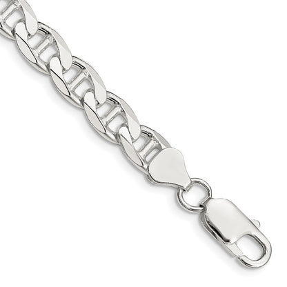 Sterling Silver 7.4mm Diamond-Cut Flat Anchor Curb Chain Bracelet