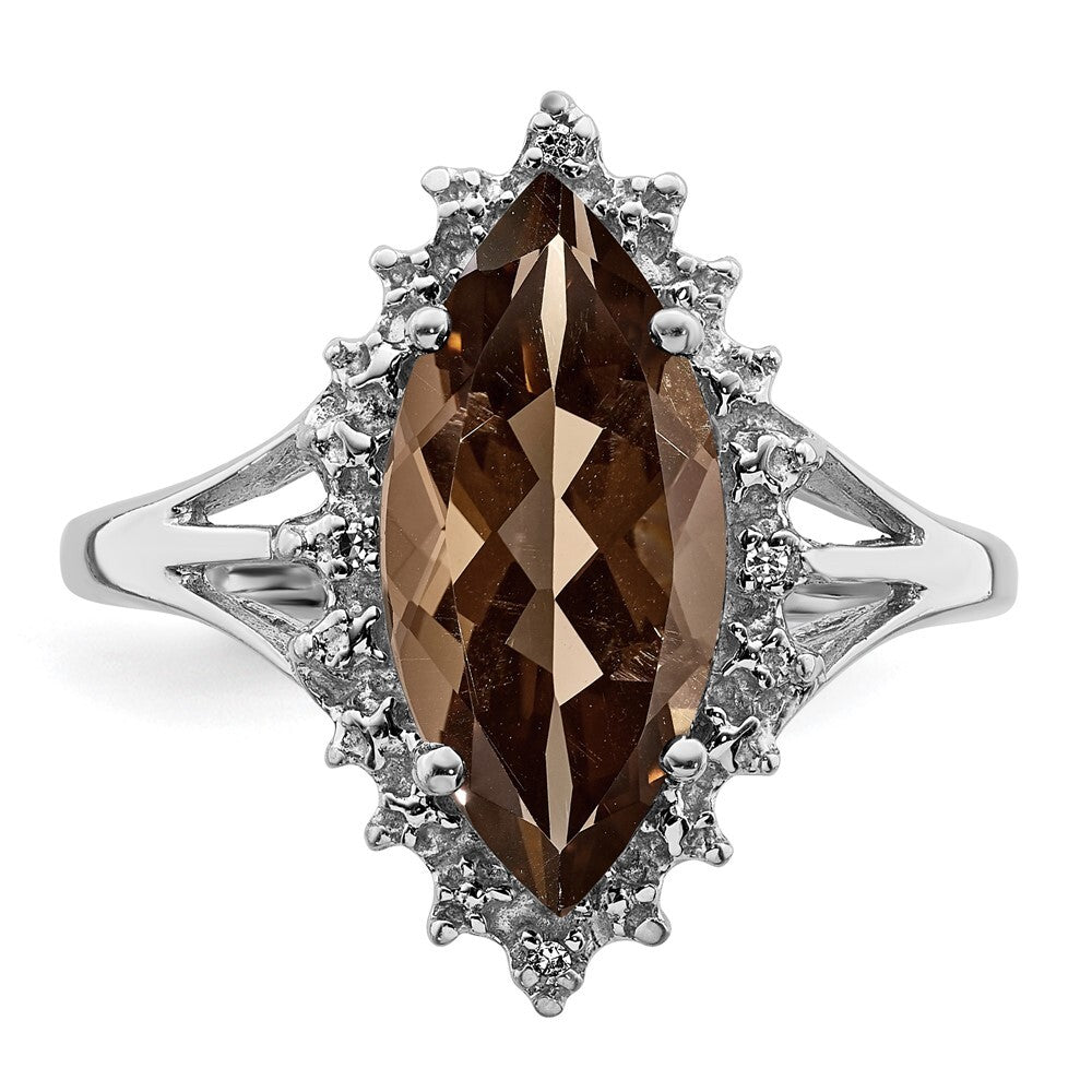 Sterling Silver Rhodium Smoky Quartz Diamond Ring Size 8