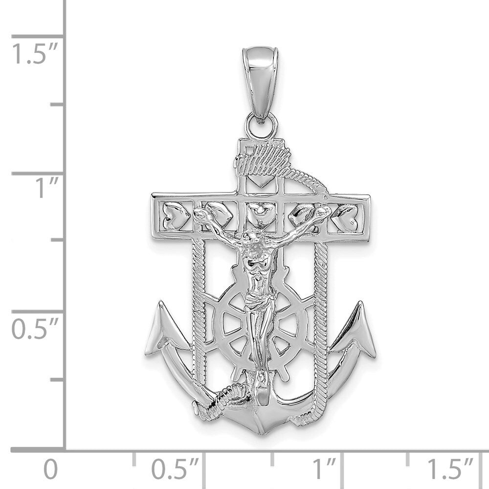 14k White Gold Mariner's Crucifix Pendant for Women