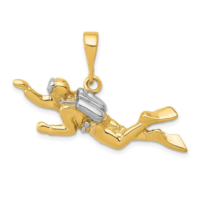 14k Yellow Gold Rhodium Polished Open-Backed Scuba Diver Pendant for Women