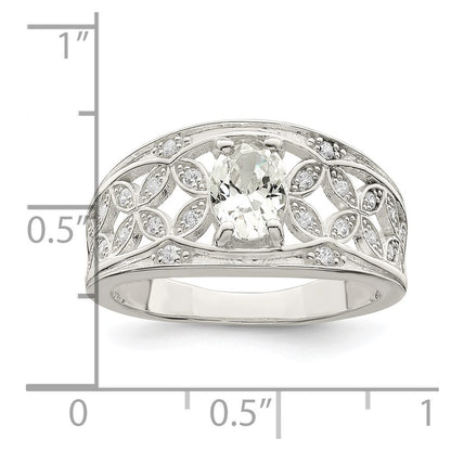 Sterling Silver CZ Flower Ring Size 7