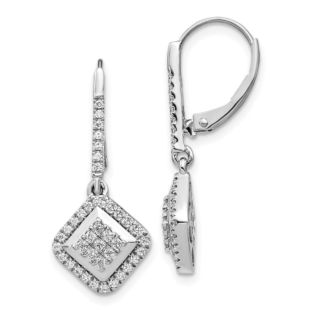 14k White Gold Diamond Cluster Leverback Drop & Dangle Earrings