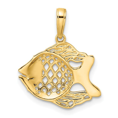 14k Yellow Gold and White Rhodium Diamond-Cut Fish Pendant for Women