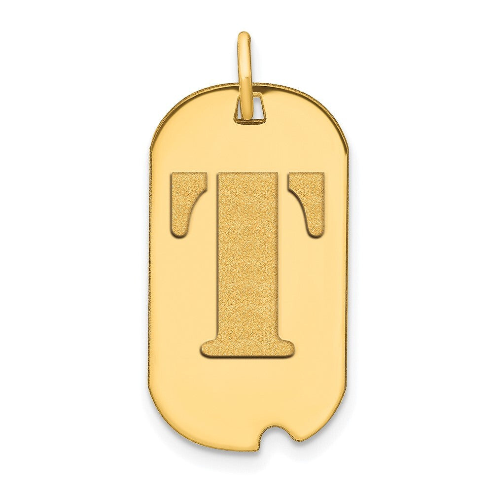 14k Yellow Gold Polished Letter T Initial Dog Tag Pendant for Women