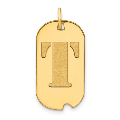 14k Yellow Gold Polished Letter T Initial Dog Tag Pendant for Women