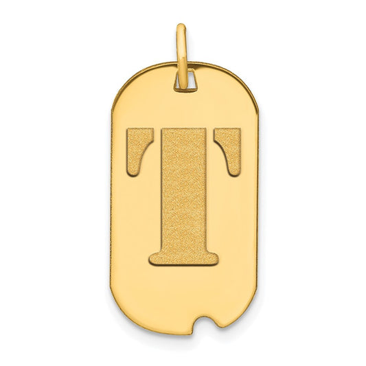14k Yellow Gold Polished Letter T Initial Dog Tag Pendant for Women