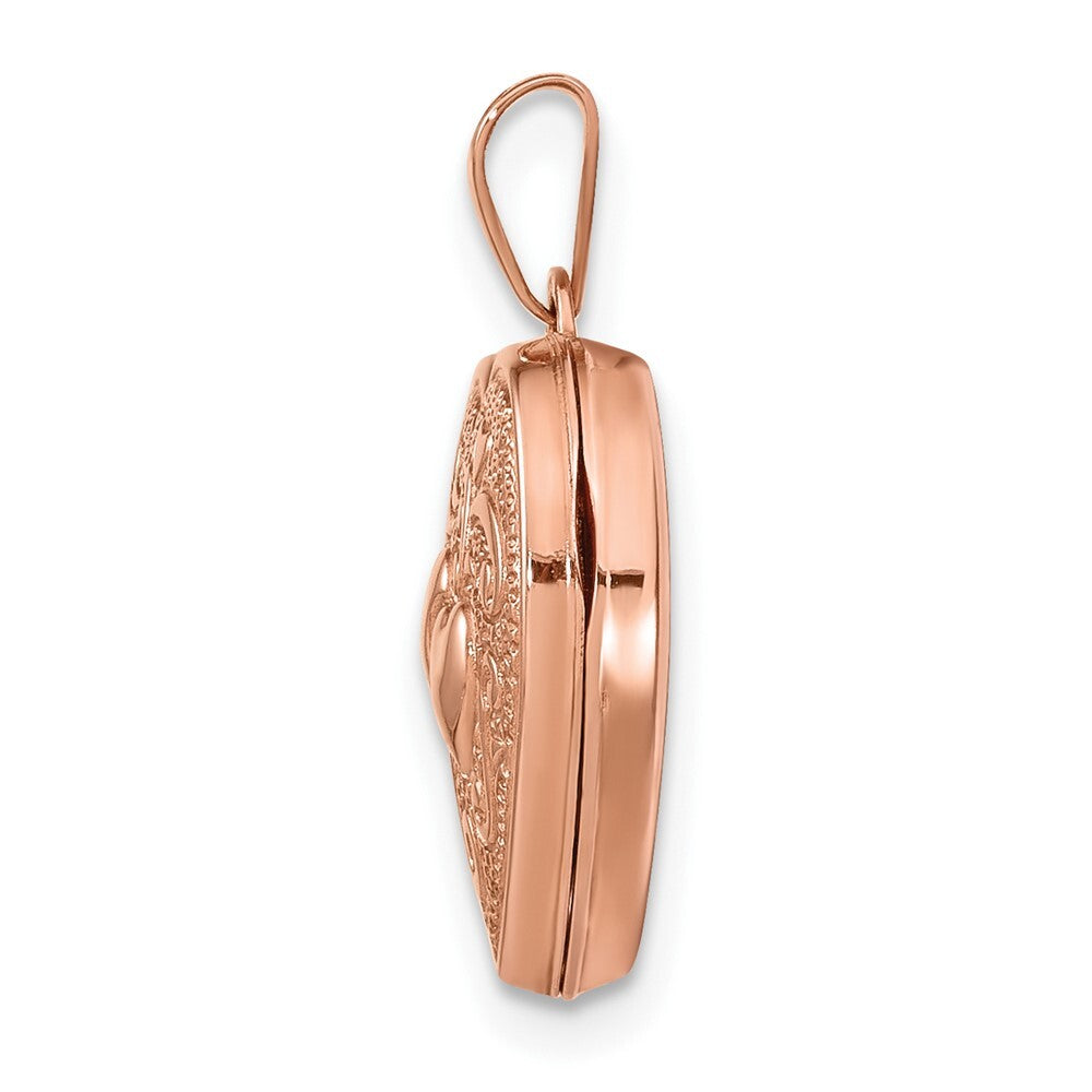 14k Rose Gold Textured Double Heart Scroll Design 15mm Heart Locket Pendant