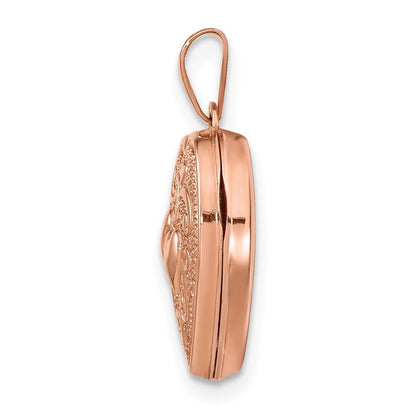 14k Rose Gold Textured Double Heart Scroll Design 15mm Heart Locket Pendant
