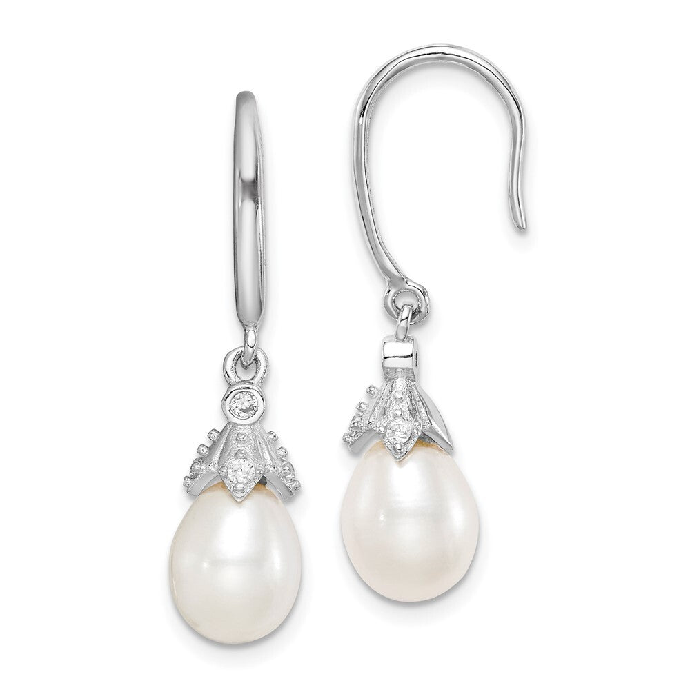 Sterling Silver White Teardrop Cultured Pearl & Cubic Zirconia Dangle Earrings